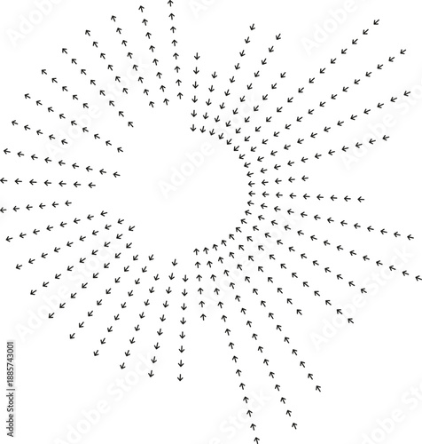 Half-circle arrows bend around small empty center space.