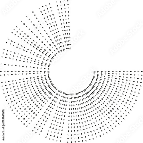 Circular rays with long lines missing one quarter of circle.