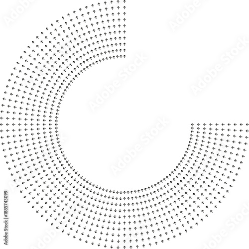 Medium rays around center missing one quarter of circle.