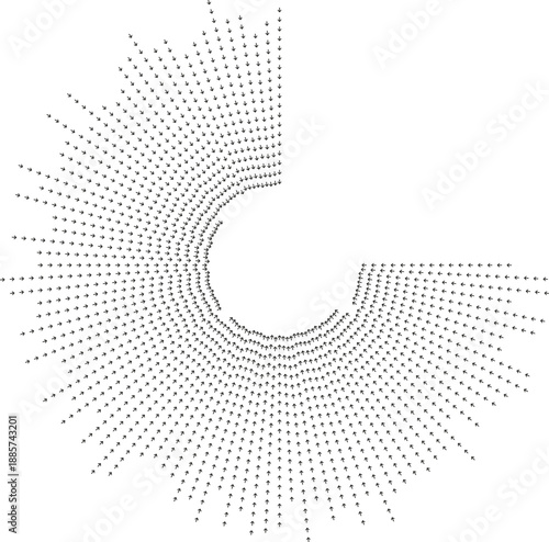 Circle missing one quarter section with irregular rays.