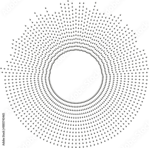 Half-circle filled with irregular rays forming circular flow.