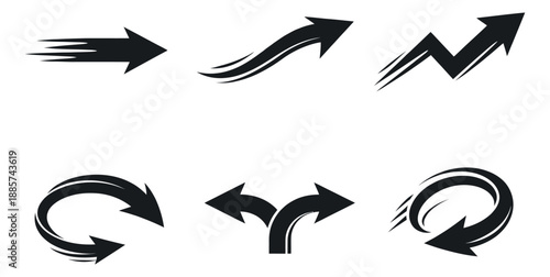 Dynamic icon arrow set featuring directional and movement symbols for web navigation and data visualization