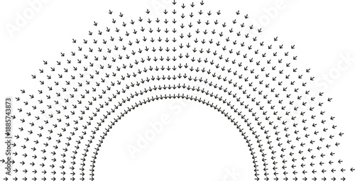 Big semi-circle of irregular rays around empty circular space.