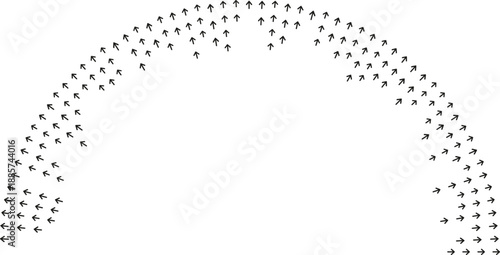 Semicircle with irregular rays ending inward.