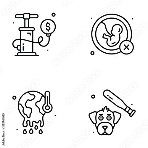 Take your hands on this amazing line style icons set of social issues