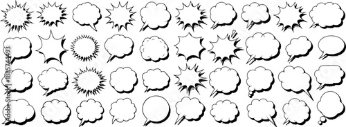 Retro Pop Art Comic Speech Bubbles with Halftone Shadow Effect