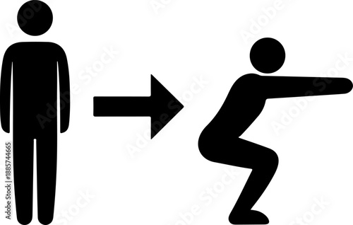 Squat Exercise Instruction Icon with Arrow for Fitness and Workout Guidance Silhouette