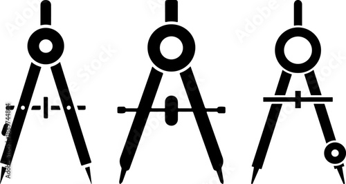 An isolated vector illustration of an antique metal drawing compass and an old steel key as a silver tool symbol for business success and security