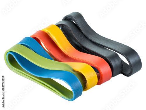 Vibrant rubber bands arranged in a colorful display Isolated Transparent Background, PNG