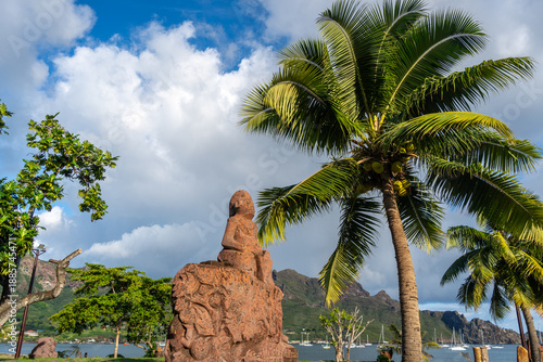 Tiki at Tohua Temehea archaeological site in Taiohae, Nuku Hiva, French Polynesia