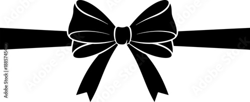 Festive black silk ribbon tied in an elegant bow knot isolated on a white background for a luxury gift celebration, birthday present, or holiday card design element
