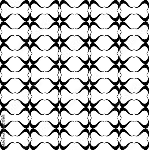 Seamless abstract pattern with black geometric infinity loops and vertical bowtie shapes on white background