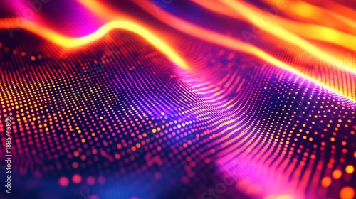 Abstract digital wave, glowing particles, dark background, tech design