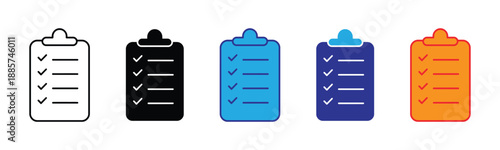 Vector illustration icon colorful clipboard icons in white black blue and orange hues for organization and documentation needs