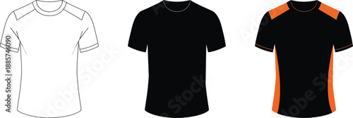 Basic crew neck t shirt templates showing raglan sleeve and side panel variation outline