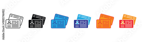 Vector illustration icon collection of various colored id card and badge icons