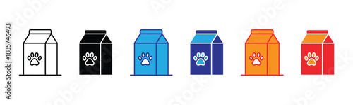 Vector illustration icon collection of six colorful milk carton icons in various colors