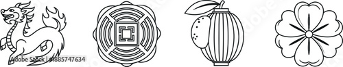 Collection of four distinctive black and white line drawings