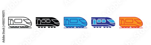 Vector illustration icon collection of colorful train icons in different colors and styles