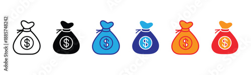 Vector illustration icon colorful money bag icons in various styles and colors for financial concepts