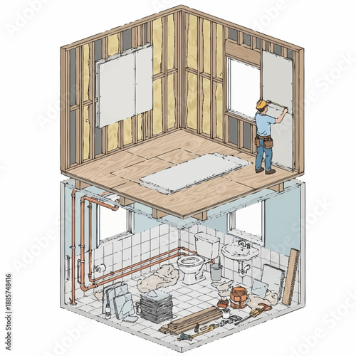 Construction Worker Inspecting Building Structure.