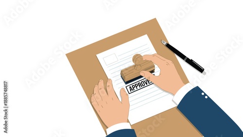 A person's hand pressing an "Approved" stamp onto a document, indicating successful authorization or validation against a white background.