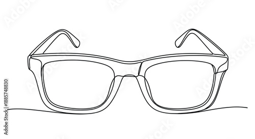 Hand drawn sketch of vintage style eyeglasses with thick frames and clear lenses isolated on a white background