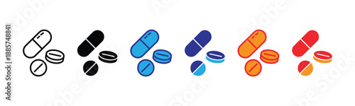 Vector illustration icon colorful assortment of pills and capsules in various shapes and sizes