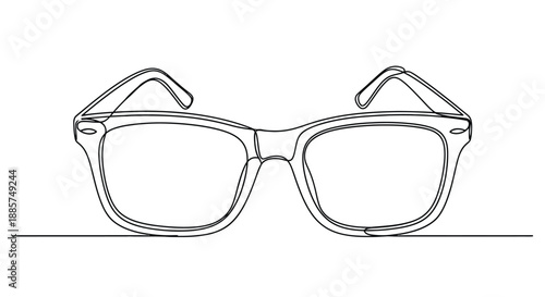 Minimalist single line drawing of classic retro style eyeglasses or spectacles on a clean white background