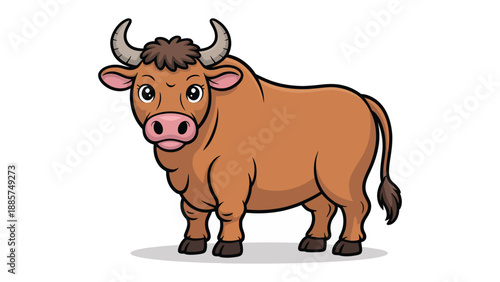 Proud Ox Standing: A captivating cartoon ox, presented with simplicity. The image features a strong bull, embodying determination and resilience, with details and the animal's gentle nature. 