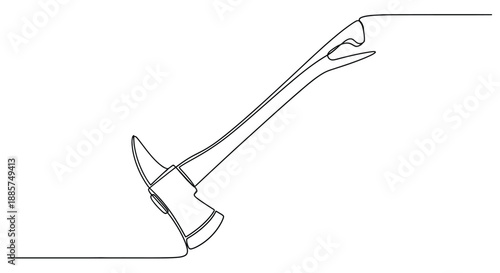 A stylized line drawing of a firefighter s axe with a pick and blade on a white background representing a tool for rescue and demolition