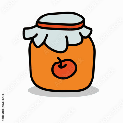 Vibrant orange jar of homemade jam with a fresh apple