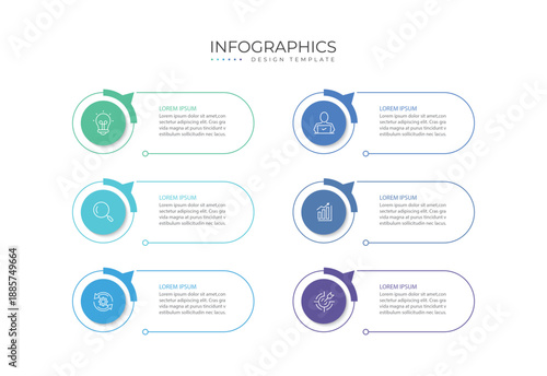 Business infographic template. 6 Step timeline journey. Process diagram, 5 options, Infographic elements vector illustration.