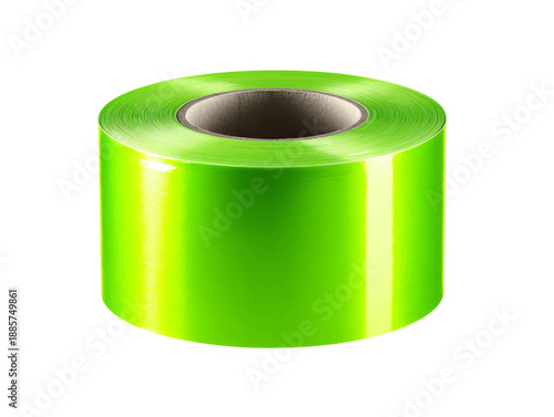 A vibrant green ribbon roll with a cylindrical shape Isolated Transparent Background, PNG