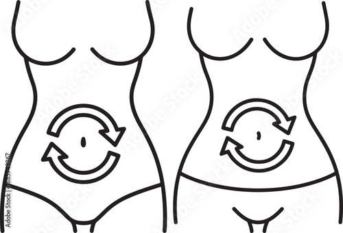 Outline illustration of two female torsos showing circular arrows inside the abdomen, representing digestion or metabolism.