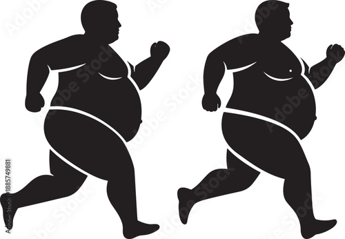Two overweight silhouettes running, representing weight loss journey and healthy lifestyle transformation.
