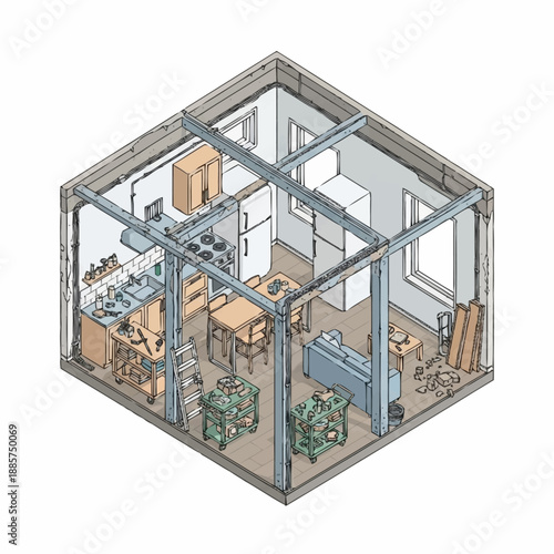 Isometric Office Building Interior Design Illustration.