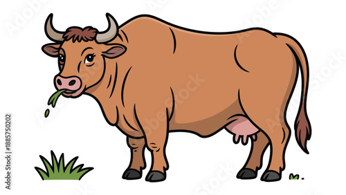 Brown Bull Illustration: A meticulously drawn bull stands proudly, exuding strength and charm, embodying the essence of rural life with meticulous attention to detail.