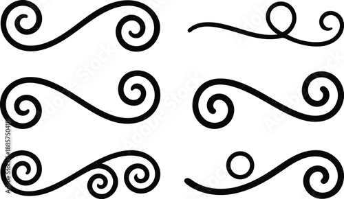 Collection of decorative ornamental black flourishes and swirls isolated on transparent background for graphic design elements