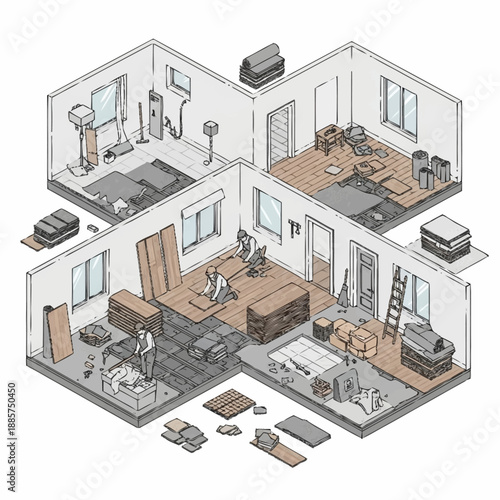 Isometric View of House Under Renovation.