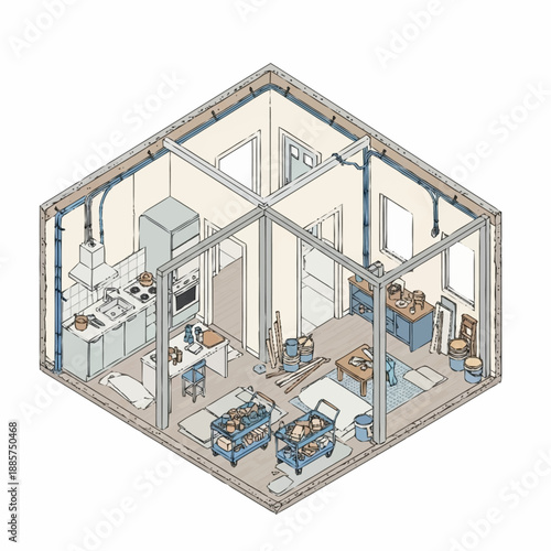 Isometric View of Laboratory Interior with Equipment.