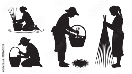 Farmers Working Silhouette, People Doing Agriculture Activities, Rural Scene