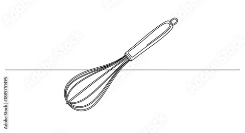 Hand drawn sketch of a wire balloon whisk isolated on a white background representing baking and cooking preparation