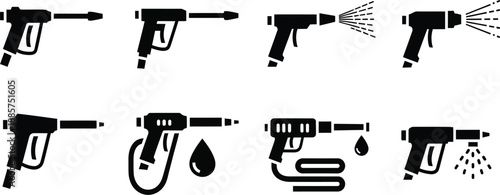 Pressure washers spray guns vector illustration. 