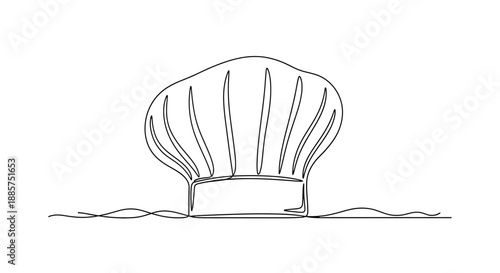 Hand drawn sketch of a traditional tall white chef hat or toque blanche with vertical pleats on a simple line background