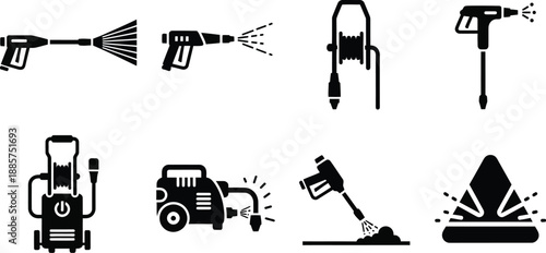 Pressure washers spray guns vector illustration. 