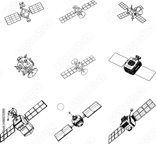 Satellite Vector Set – Space Technology and Communication Design Elements