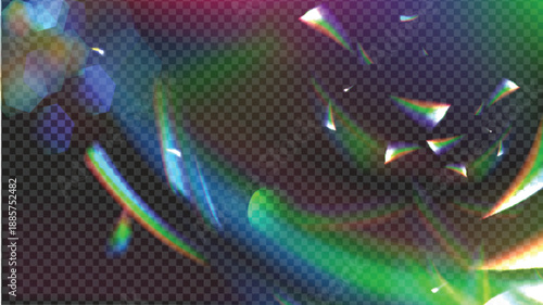 PNG Crystal Prism Light Effect Sparkle Glare Reflection Overlay. Glass Banner Optical Rainbow Lights, Chromatic Streak Rainbow Effect, Falling Confetti
