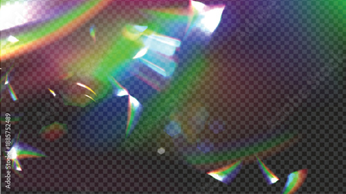 PNG Crystal Prism Light Effect Sparkle Glare Reflection Overlay. Glass Banner Optical Rainbow Lights, Chromatic Streak Rainbow Effect, Falling Confetti