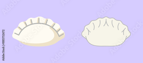 Traditional Chinese Steamed Dumplings Dim Sum Gyoza Flat Vector Illustration Set with Minimalist Outline Style for Asian Cuisine